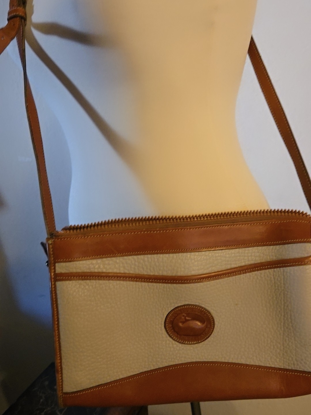 Dooney & Bourke Pebbled Leather Crossbody in Cream & Brown